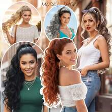 DClaw Clip Ponytail Extension 24 Inch Long Wavy Curly Pony Tails Ginger Clip In Hair Extensions Synthetic Hairpieces Fluffy Natural Looking For Women Copper Red - màu nâu - Xem 6