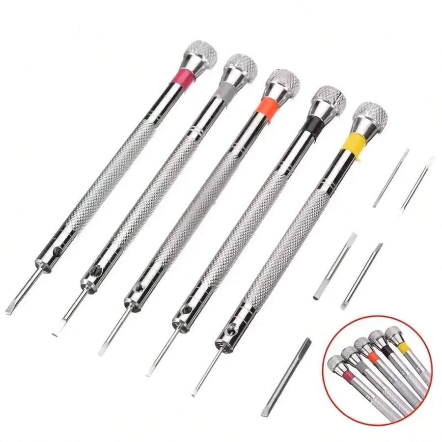Juego de 5 destornilladores de precisión para joyería de 0.8-1.6mm, juego de destornilladores para reparación de micro relojes, herramienta de reparación de relojes y teléfonos, herramienta de reparación de relojes portátil de alta precisión, herramienta de extracción de correas de reloj con pasador de cadena de reloj mini - destornillador - Ver 1