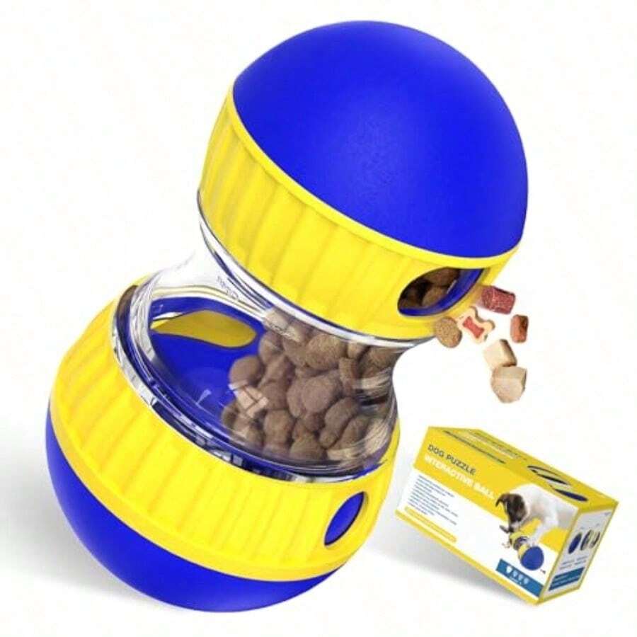 Dog Treat Dispensing Puzzle Toy Adjustable Food Dispenser Slow Feeder Puppy Enrichment Training Rolling Ball Pet Interactive Chase Toys For Small Medium Large Dogs To Keep Them Busy - Màu xanh lam - Xem 1
