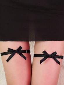 2条可爱蝴蝶结大腿吊袜带 | 黑色可调节大腿绑带，适合哥特风和卡哇伊风 - A - 查看 1