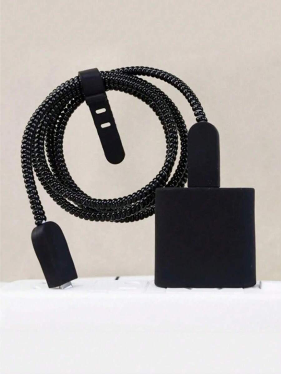 5 piezas Funda protectora de cable de datos de TPU negro a prueba de golpes con organizador de cable compatible con cable de cargador Apple 18W/20W, regalo de aniversario - Juego de 5 piezas en negro mate - Ver 1