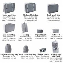 Suitcase Organiser Set, Beige, 11-Piece Packing Cubes Set, Waterproof Travel Clothes Bags, Suitcase Organiser For Holidays And Travel, Packing Cube Set, Travel Cube - Grey - View 10