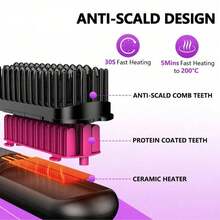 Hailicare Sikat Pelurus Rambut Nirkabel, 4 Pengaturan Panas, Desain Anti-Luka Bakar, Pemanasan Cepat 30 detik, Baterai Besar 2000mAh, Mati Otomatis 30 menit, Pengisian Daya Tipe-C, Penggunaan Portabel Nirkabel, Ciptakan Gaya Rambut Anda dengan Bebas - Dark Grey - View 5