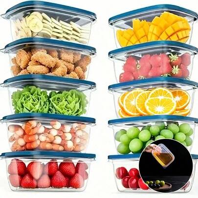 10pcs Stackable Food Storage Containers With Lids, Plastic Lunch Boxes For Grains, Meat, Fruits And Vegetables - Dishwasher & Microwave