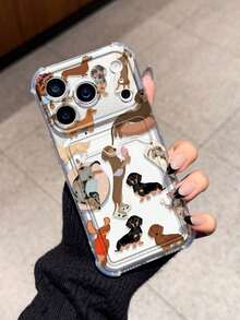 Dog Cute Dachshund Card Slot Shockproof Phone Case Compatible With Apple 17/16/14 Pro Max, High-Quality New Model Compatible With Iphone 13, 15, 12/12 Pro, 11, 15 Pro Max, 16 With Card Holder - Clear - View 3