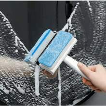 1pc Multi-Functional Window Glass Scraper, Wall Tile Cleaning Brush, Double-Sided Mirror Squeegee Sponge Brush - Blue and White - View 6