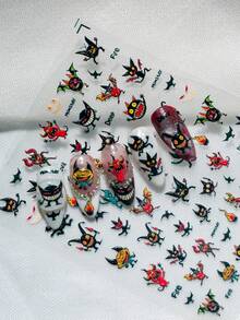 Cartoon Dark Style Nail Art Stickers, Featuring Various Cute Demon And Monster Designs With Dark Elements Such As Horns, Bat Wings, Flames, And Sharp Teeth. Quirky And Charming Style, Suitable For Young People Who Enjoy Cute Yet Edgy Aesthetics And Unique Personalities. - Multicolor - View 10