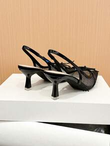 Xin Jing Shoes Women's Elegant Rhinestone Bow Mesh Sexy Fashion Net Yarn Strap Commuting Mid-Heel Shoes - Black - View 12