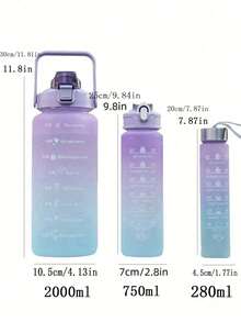 3个/1个 2升或750毫升或300毫升大容量渐变色水瓶，运动健身便携式吸管杯，适合家庭和旅行户外使用，学生运动水瓶，便携式户外渐变色塑料杯，大容量水瓶。 - 彩色 - 查看 7