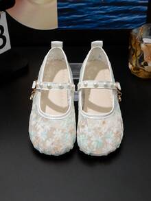 1 Paio di scarpe piatte in stile principessa con ricamo in perle e rete, adatte per compleanni, matrimoni, occasioni formali, feste, esibizioni sul palco e momenti memorabili. Applicabile per scarpe da ragazza, sandali da ragazza, scarpe da studente, scarpe per bambini, scarpe da damigella. - Beige - Visualizzare 3