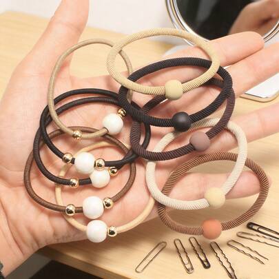 10pcs Women's High Elasticity Solid Color Casual Versatile Simple Hair Ties, Suitable For Daily Use And Holiday Gifts Ponytail Holders Hair Rubber Bands Scrunchies Hair Rope