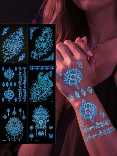 6pcs/Set,Tattoo Tattoos,Plant Flowers With Multiple Vine Elements,Luminous And Shiny Tattoo Stickers,Luminous Tattoo Stickers,Semi Permanent Tattoo,Tattoo Fake,Hand Tattoo,Fake Tattoos,Fake Tattoo,Temporary Tattoos,Tattoo Supplies,Tattoo Kit,Tattoo Stickers,Tattoo Waterproof Long Lasting,Tatooes For Women,Back Tattoo,Arm Tattoo,Tattoos On The Legs,Festival,Rave