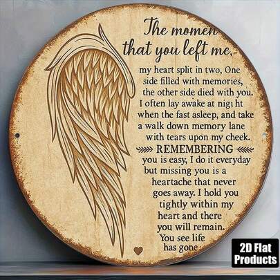 1pc 2D Flat Round French Vintage Plaque Decor, "In Memory Of Loved Ones" Commemorative Plaque, Suitable For Decorating Bedroom, Living Room, Study, Office, Dining Room, Foyer