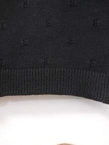 Baby Girl Knitted Round Neck Perforated Solid Color Cardigan - Black - View 5