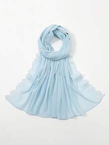 1件女士刺绣蕾丝拼接雪纺头巾，适合节日、派对和外出活动。 - 黑色 - 查看 20