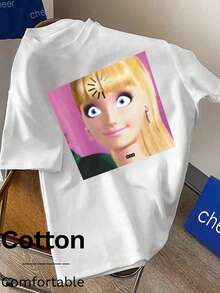 春秋街头风休闲时尚简约趣味日常百搭Y2K运动节日装：男女皆宜的印花T恤，舒适透气，适合多种场合，为你的生活增添一抹魅力 - 白色3 - 查看 1