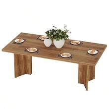 LITTLE TREE 160cm Farmhouse Rectangular Dining Table, 4-6 Seater Wooden Kitchen Table With Large Tabletop & Heavy Duty Legs For Home Dining Room - Light Brown - View 9