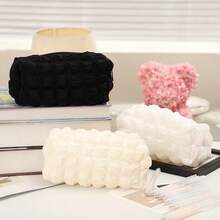 1pc Large Capacity Cream Puff Pencil Case - Soft, Durable And Easy To Clean Stationery Bag With Zipper Closure, Ideal For School And Office Essentials, Pencil Pouch - A - View 3