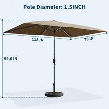 Studyset Outdoor Patio Umbrella, Table Umbrella With Crank And Push Button Tilt, 10' X 6.5' Rectangular Patio Umbrella, Market Umbrella Sun Umbrella With 6 Sturdy Ribs Tilt For Garden, Deck, Lawn, Pool-No Lamp - 棕褐色 - 查看 7