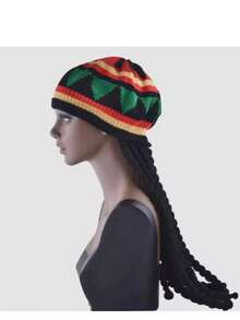 1顶节日派对趣味针织帽，男士非洲牙买加脏辫假发帽，女士角色扮演帽 - 彩色 - 查看 5