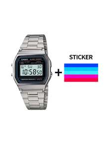 Casio 卡西欧男士石英表（DIY版，彩色卡片表盘），电池续航时间长，适合日常佩戴。具备液晶显示屏，可显示日期和星期，并带有闹钟功能。 - 銀色 - 查看 2