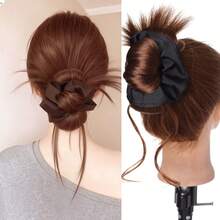12英寸合成发髻发片，低发髻假发夹式花朵发髻造型工具，自然蓬松低发髻假发 - Dark Brown - 查看 2