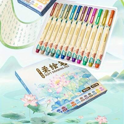 6/12pcs Soft Tip Colorful Painting Pens, New Soft Tip Pens Suitable For Drawing, Note-Taking, Doodling, Calligraphy, School & Art Supplies, Christmas Gift