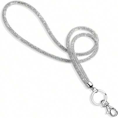 1pc Crystal Lanyard With Rhinestones, Approx. 31.5 Inches (80cm) Long, With Metal Clasp And Key Ring, Suitable For Office, School And Other Occasions
