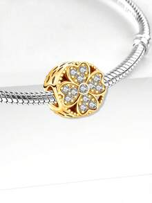 1 hạt hình cỏ bốn lá đính kim cương giả bằng bạc Sterling 925, thích hợp làm vòng tay/lắc tay cho nữ, trang trí hàng ngày. - Cỏ bốn lá kim cương đầy đủ - Xem 5