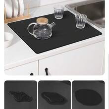 Soft Polyurethane Diatomaceous Earth Kitchen Mat - Absorbent And Non-Slip Mat For Sinks, Bowls, And Chopsticks - Black - View 3