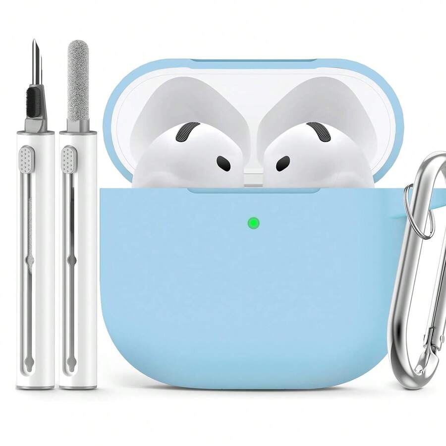 Funda protectora de silicona suave compatible con todos los modelos, adecuada para hombres y mujeres, incluye llavero, compatible con estuches para AirPods - azul claro - Ver 1