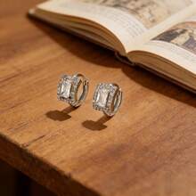 1只镶满水钻的长方形耳环，奢华优雅的锆石耳环，时尚精致轻盈的耳环 - 銀色 - 查看 2