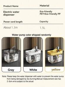 1pc Cat USB Powered Circulation Filtered Water Dispenser, 1.5L/50.73 OZ Quiet Pump Auto Filter Transparent Water Fountain For Cats & Small Dogs - 1.5L - View 4