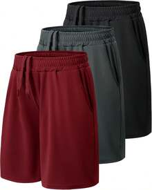 3 Pack Athletic Basketball Boys Shorts - Teen Black Soccer Running Baseball Quick Dry Shorts With Pockets For Youth - D-黑色/深灰色/酒紅色 - 查看 7