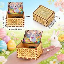 Retro Carved Wood Music Box With Easter Bunny & Basket Of Eggs – Playful Tabletop Ornament For Holiday - Easter Egg Basket Music Box - View 3