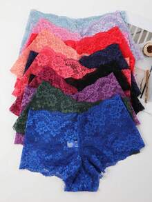 12 PCS Women's Underwear Lace Sexy Lingerie Solid Color Flower Flat Angle Panties Casual - Nhiều màu - Xem 4