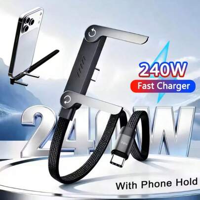 Tangle Free Mini Foldable Bracket OLAF 240W USB Type C Fast Charging Cable Foldable Bracket 2 In 1 Data Cable USB C Phone Stand Charge Wire Compatible With Iphone 17 16 15 Women's Day Gift