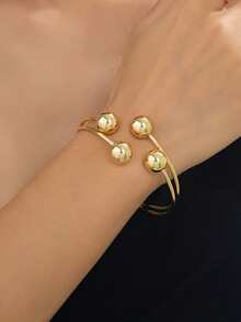 1pc Fashionable Minimalist Round Bead Open Cuff Bracelet, Elegant Metal Ball Line Design, Suitable For Women's Daily, Party, Outing Wear - Beaded Bracelet - View 1