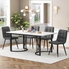 Dining Set (5 Pieces), Table And 4 Chairs, Modern Kitchen Set, 140*80cm Kitchen Table With Black Metal Legs, White MDF Top, Dark Grey Linen Dining Chairs - Grey - View 1