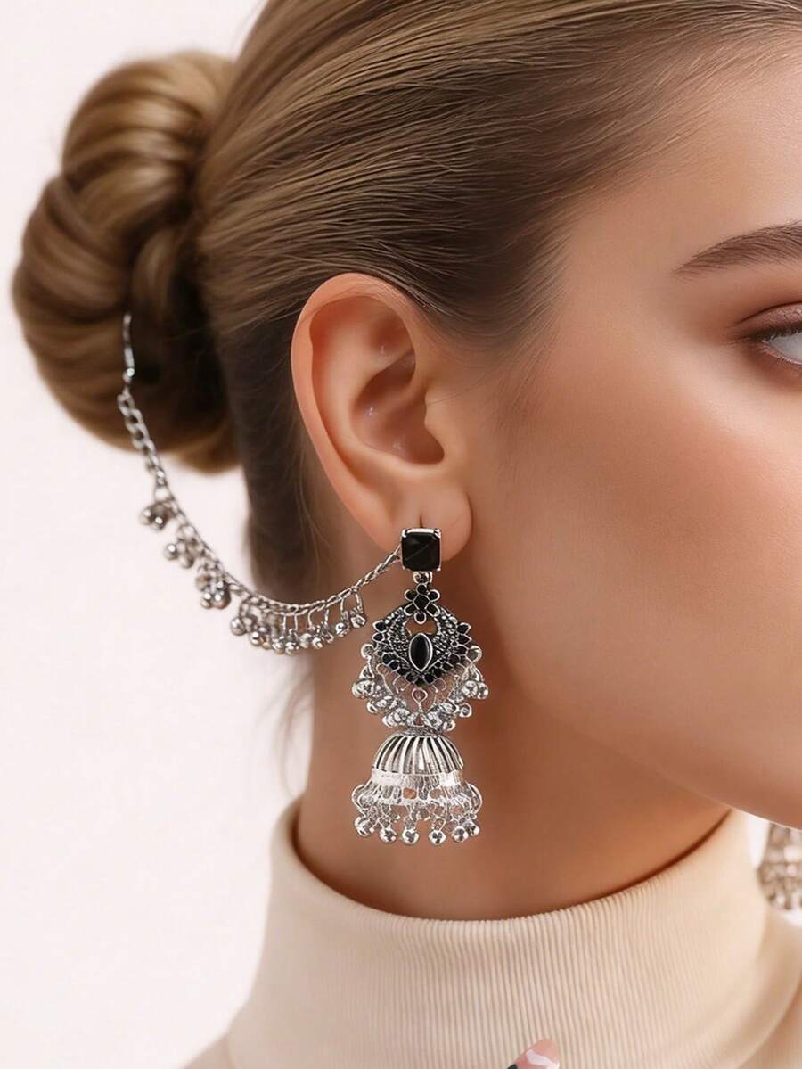 1 Đôi bông tai kiểu Bohemian cổ điển phóng khoáng hình đèn lồng rỗng, kiểu dáng giọt nước, bông tai retro độc đáo, phụ kiện thời trang dự tiệc. - Bạc - Xem 1