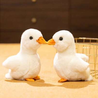 1个可爱白色毛绒鸭子玩偶，复活节/宰牲节鸭子装饰，儿童家居柔软节日毛绒鸭子玩偶
