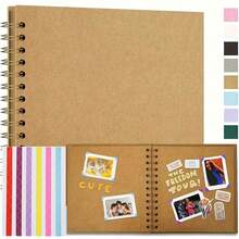 1 cuốn album ảnh DIY 40 trang trống, kích thước 7x7 inch, kèm sticker, bìa cứng giấy Kraft, thích hợp cho đám cưới, tiệc sinh nhật, v.v., màu đen, hồng, vàng Kraft, trắng, quà tặng sinh nhật cho bé trai và bé gái. - 7 inch - Xem 15