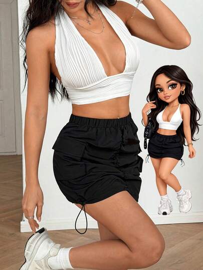 AITYI Studio Women's Short Casual Skirt, Utility Style, Comfortable & Versatile, Pig Nose Buckle, Suitable For Graduation Season, Back To School, Carnival, Daily Outdoor, Evening Date, Bodycon