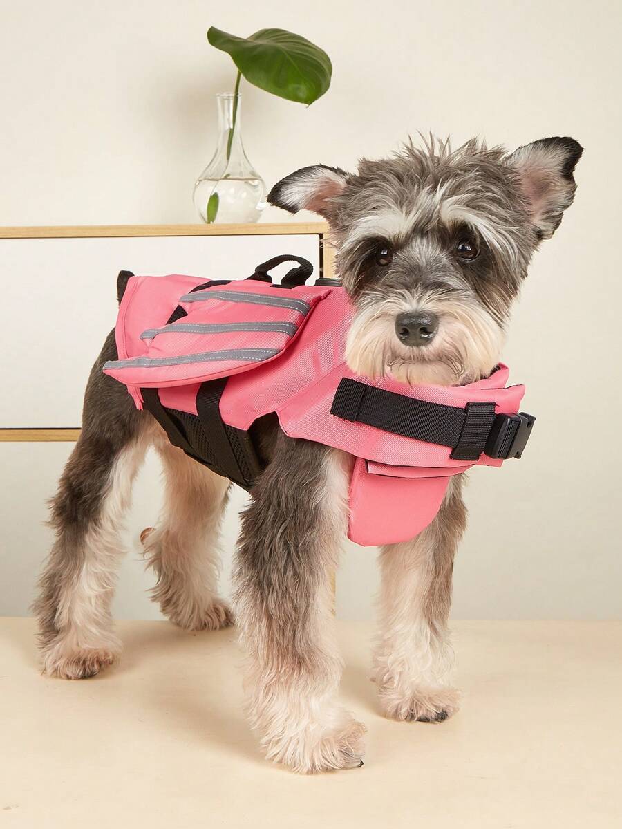 宠物天使之翼反光救生衣，可调节高浮力猫狗泳衣 - 玫紅色 - 查看 1