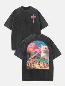 2026 Summer Clothes(230g T-Shirt) Loose Washed Cotton "When You Go Through Deep Waters" Turtle Graphic T-Shirt, Comfortable Christian Faith Tee With Bible Verse, Breathable Retro Streetwear - Gift ChoiceLoose And Comfortablesummer Tops - Đen 6 - Xem 1