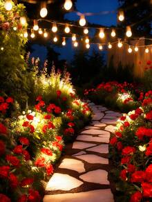 太阳能花园灯，7朵玫瑰花灯，防水布艺玫瑰 - 白色、红色、粉色玫瑰LED装饰灯，适用于小径、庭院、墓地 - 母亲节礼物，送给女性、妈妈、妻子 - 玫瑰 - 查看 3