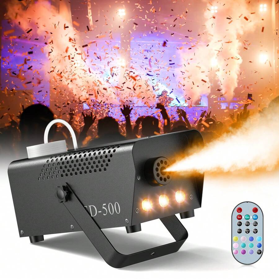 SEBRUANC 500W Fog Machine Christmas Fog Machine 3PCS Three-In-One High Power Lamp Beads Stage Lighting Effect Wireless Remote Control Suitable For Wedding DJ Performance Concert Bar Party - Ver 1