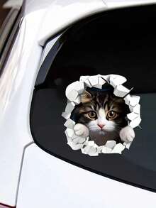 1pc Creative 3D Stereoscopic Cat Car Sticker, Waterproof Self-Adhesive Cute Cat Expression Sticker, Suitable For Covering Car Body & Tail Scratches - Cat That Broke Through the Wall - View 5