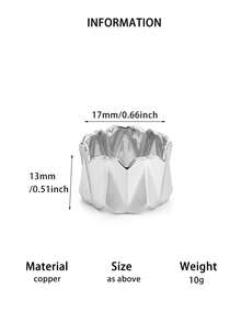1 pieza Anillo geométrico minimalista plisado irregular de color dorado para mujer, joyería para fiesta de cumpleaños, regalo del Día de la Madre - Plateado - Ver 7