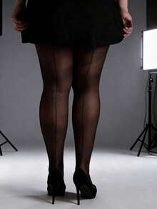 1pc Women's Black Vertical Striped Skinny Fit Ultra-Thin Pantyhose - Black - View 10